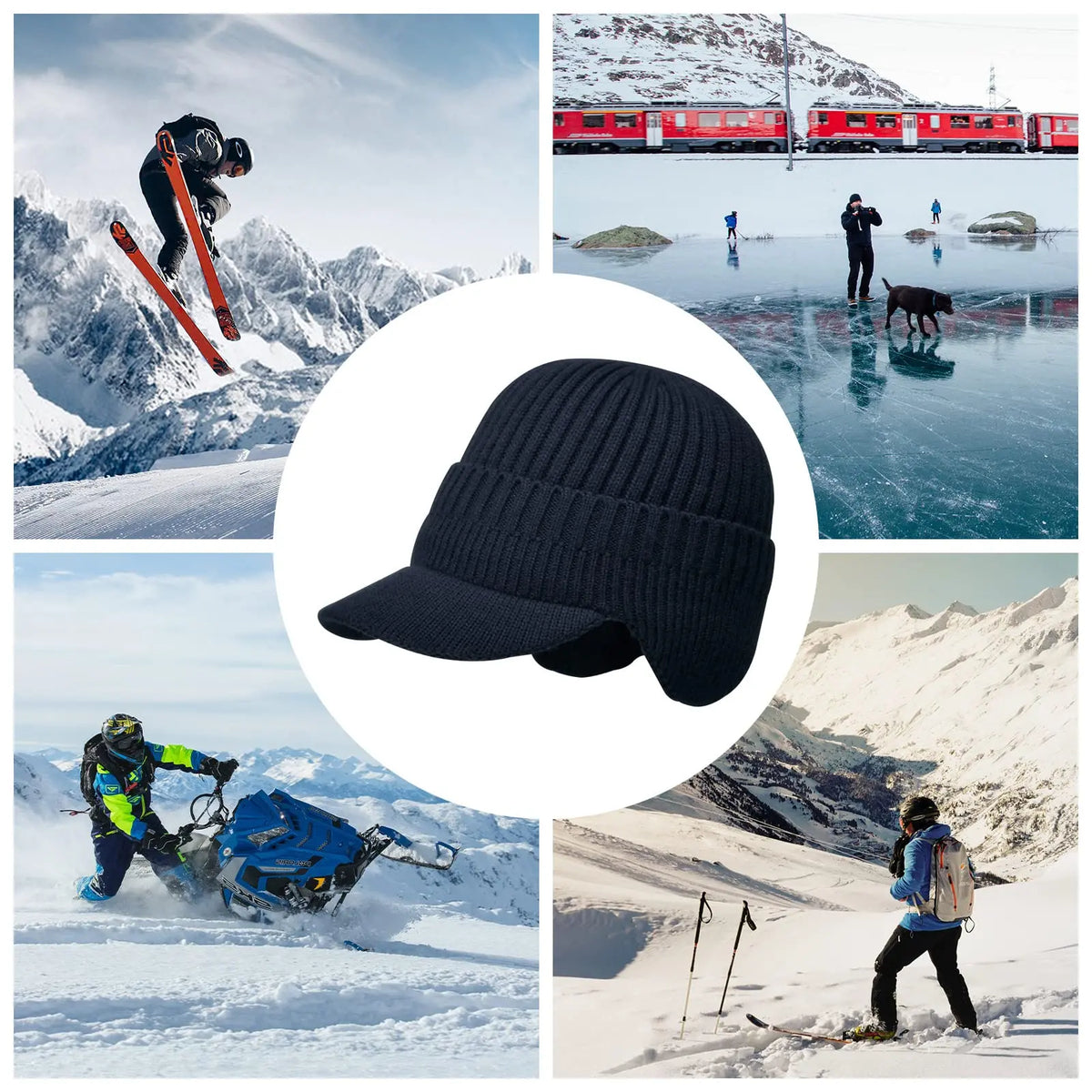 Gorro de punto cálido de invierno para hombre con orejeras.