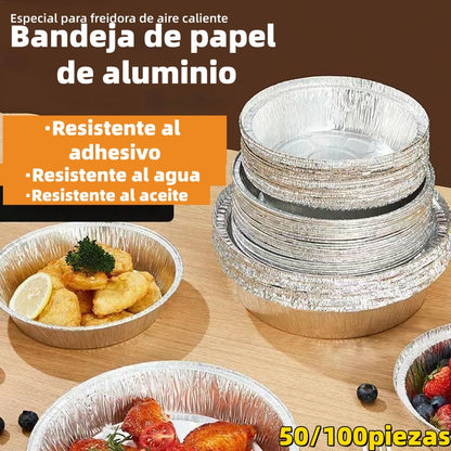 【50 piezas】🔥Bandejas de papel de aluminio reutilizables para hornos y freidoras de aire