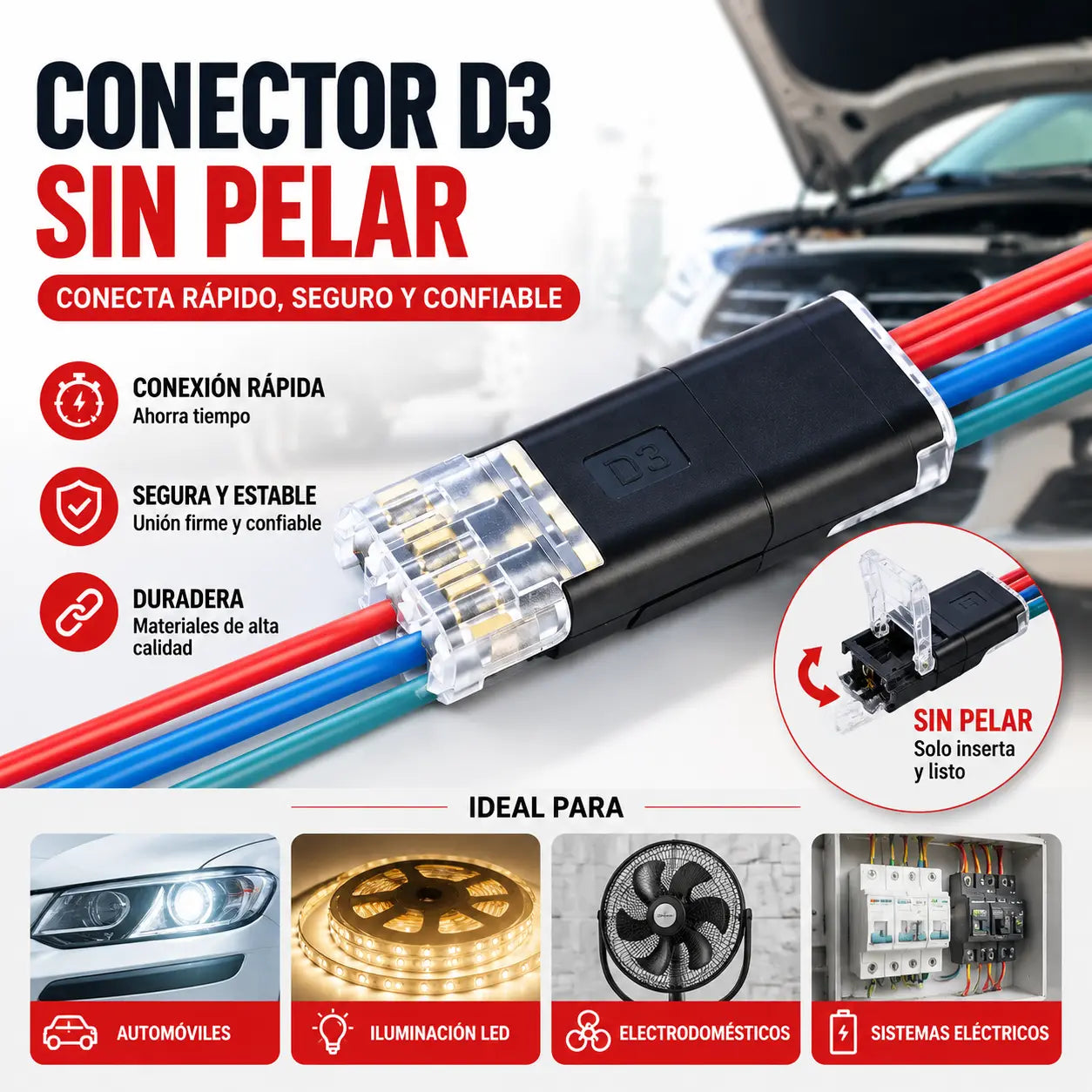 【40 piezas】🏆 Conector sin soldadura ni pelado de cables, enclavamiento de tres cables