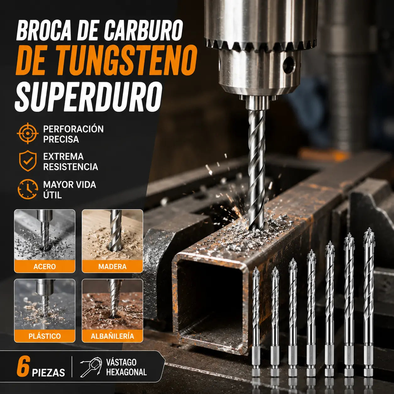 🥇【3+4+5+6+8+10+12+14+16mm】Broca excéntrica de acero de tungsteno superduro de séptima generación con borde dentado