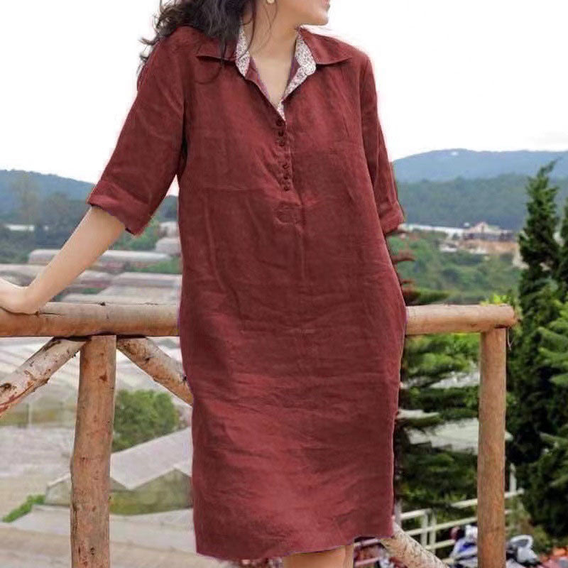 🔥【S-5XL】 2026 nuevo vestido suelto de longitud media con cuello en V de talla grande para mujer de verano
