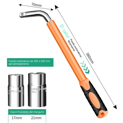 【llave inglesa + dado】Llave telescópica para neumáticos, rango telescópico de 35 a 53 cm, cabeza hexagonal, herramienta profesional para la reparación de automóviles.
