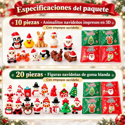 🎄✨ Mini Figuras de Animales Navideños en Bolsa Sorpresa | Muñecos de Goma 3D con Efecto Luminoso para Decoración y Colección