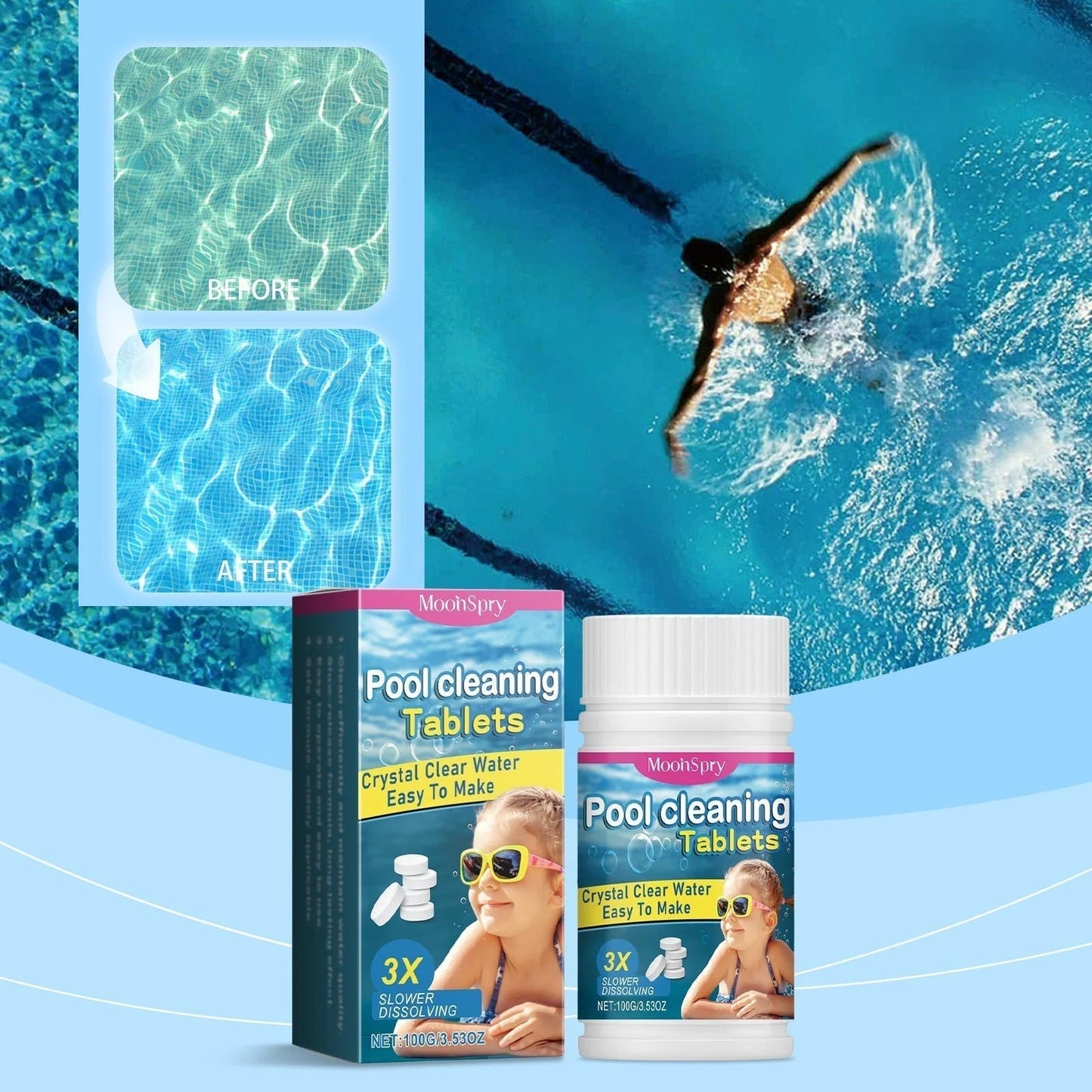 🏊‍♂️ Pastillas limpiadoras para piscinas para un agua cristalina: ¡Echa unas gotas, disuelve y sumérgete! 🌊✨