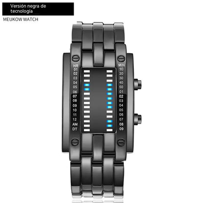 ⌚Reloj electrónico de moda para parejas con LED, doble línea binaria y Iron Man.