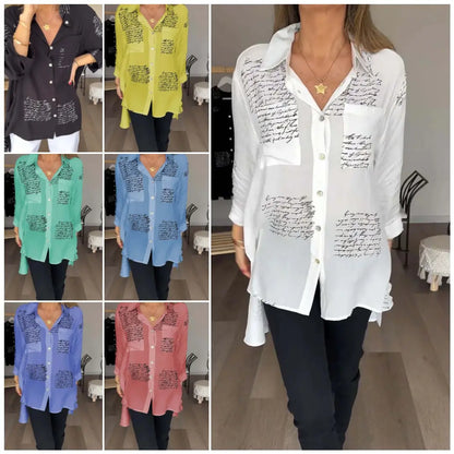 🥰 【S-5XL】 Camisa de manga larga con estampado de moda con solapa para mujer