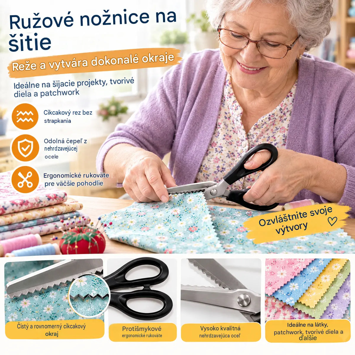 2 kusy za 22 eur！Kúpte 1 a druhý získate zadarmo Profesionálne cikcakovacie nožnice – ostré nožnice na látku so zúbkovaným ostrím