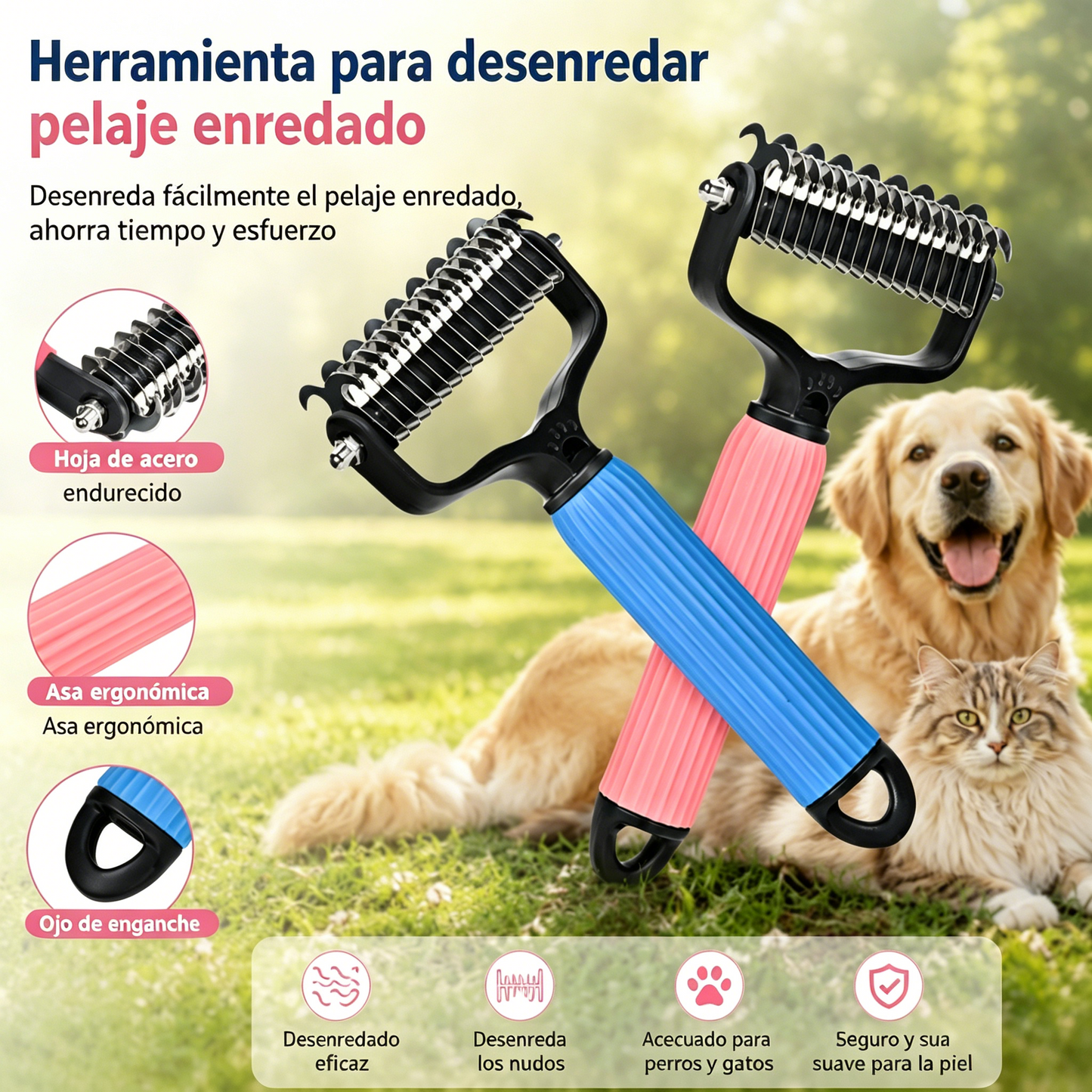 🐱🐕🐈 Peine multifuncional 3 en 1 para desenredar el pelo de mascotas, peine para eliminar el pelo de perros y gatos.