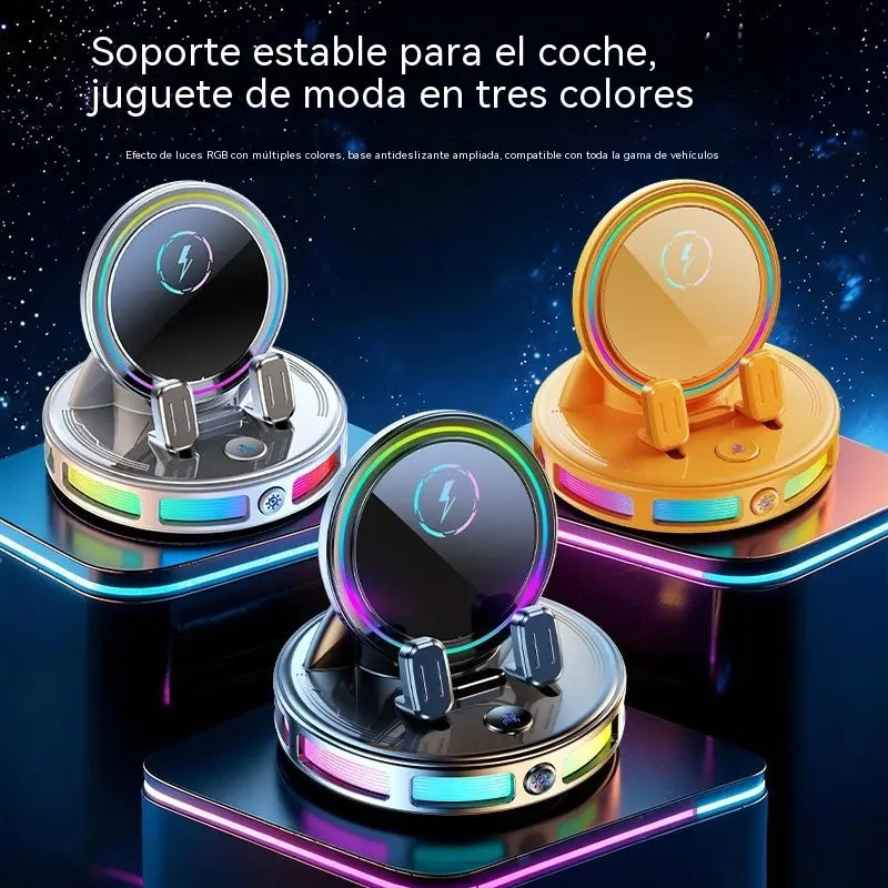 📱 Soporte para coche RGB con sujeción automática y carga inalámbrica de 15 W