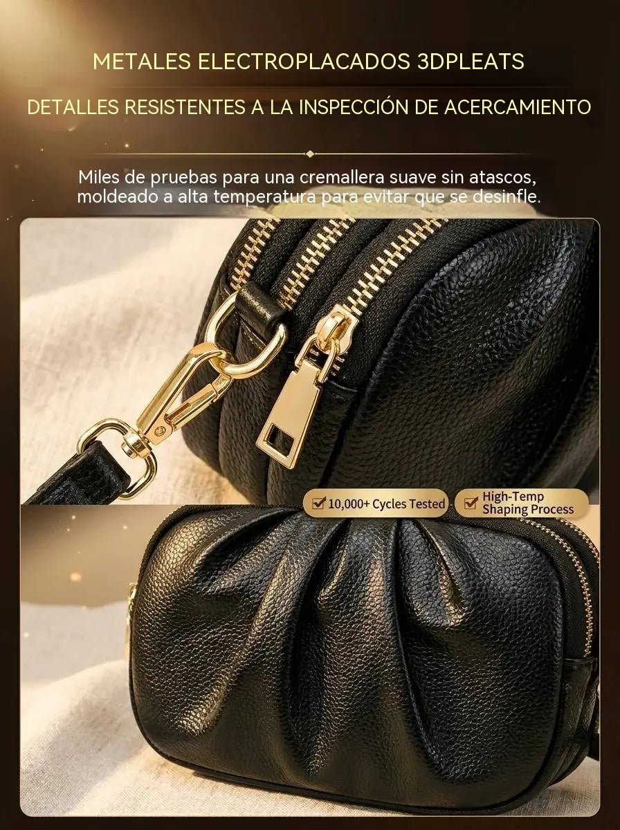 ✨🎀Bolso bandolera de piel con varios compartimentos y forma de concha