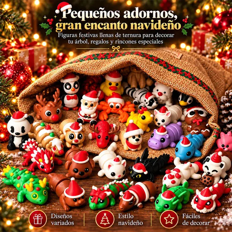 🎄✨ Mini Figuras de Animales Navideños en Bolsa Sorpresa | Muñecos de Goma 3D con Efecto Luminoso para Decoración y Colección