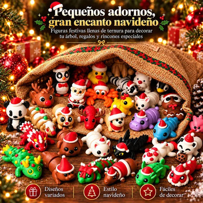 🎄✨ Mini Figuras de Animales Navideños en Bolsa Sorpresa | Muñecos de Goma 3D con Efecto Luminoso para Decoración y Colección