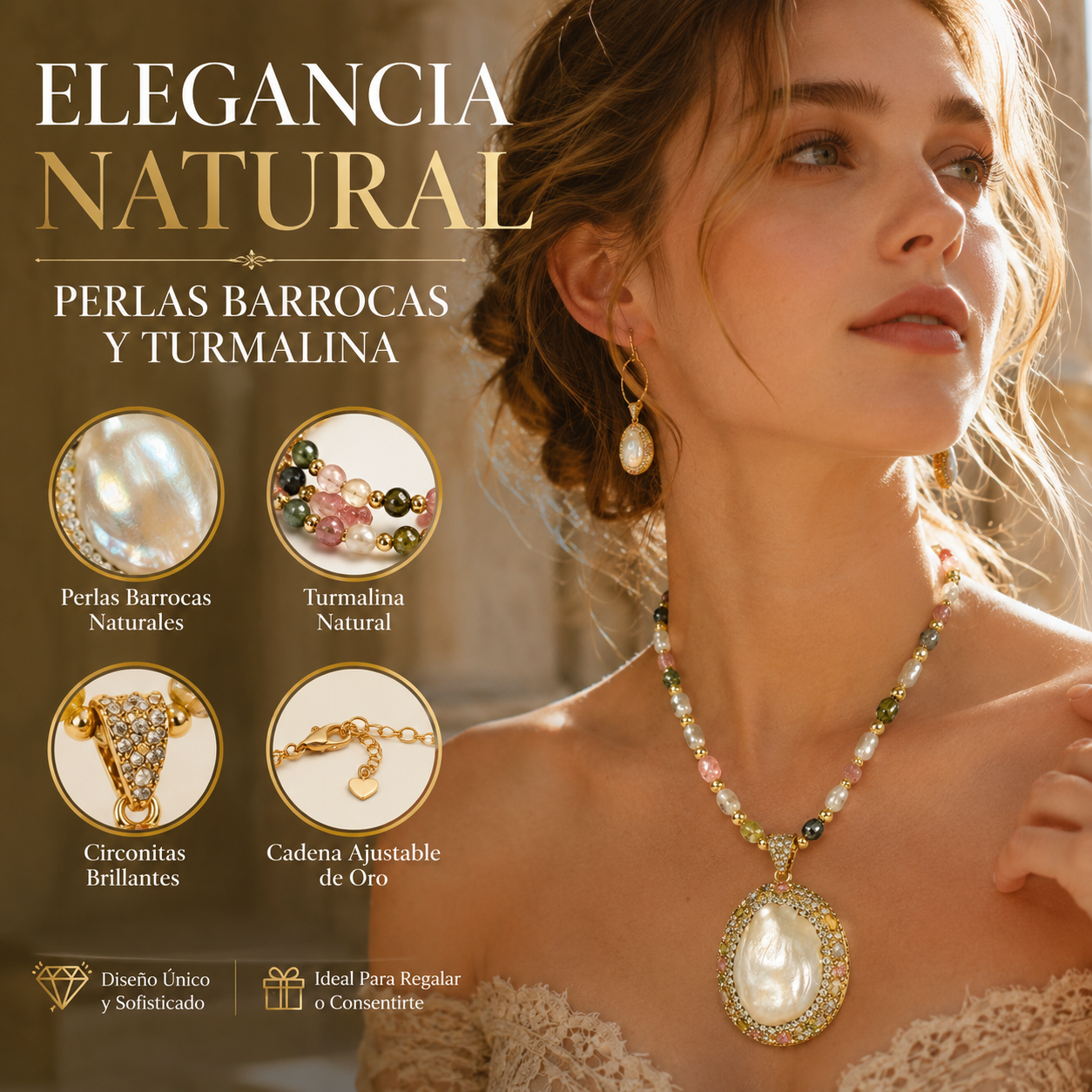 Collar barroco natural de perlas y turmalina