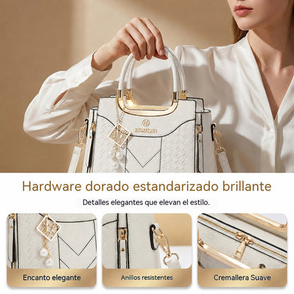 👜✨ Bolso de mujer con asa superior, costuras en forma de V, herrajes dorados y múltiples compartimentos: elegante y espacioso.💼