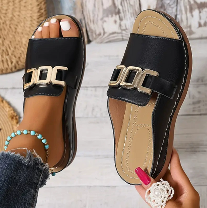 💞【36~45】Nuevas sandalias con tacón plano y suela gruesa, con forma de boca de pez.