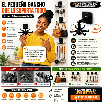 🔥【5 negras + 5 blancas】10 por solo 26 euros🏢🚪Estante de almacenamiento de pared con gancho giratorio para cocina (no requiere taladrar)