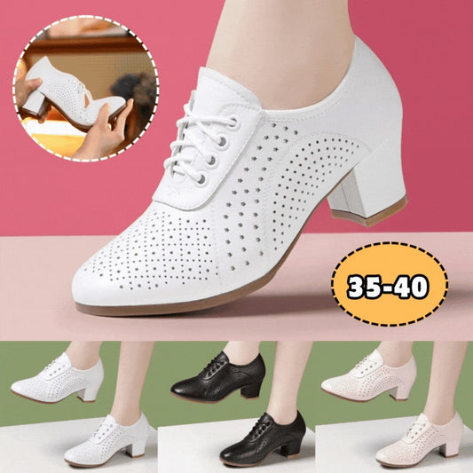 🔥【Tallas 34-41】🔥【Altura del tacón 5 cm】👡Nuevos zapatos de cuero genuino para mujer 2026 con una sola capa, transpirables y huecos.