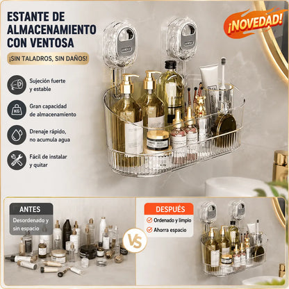 🍽️🧺🔥50%OFF🔥Estante de almacenamiento con ventosa sin perforaciones, escurridor de pared para cocina y baño
