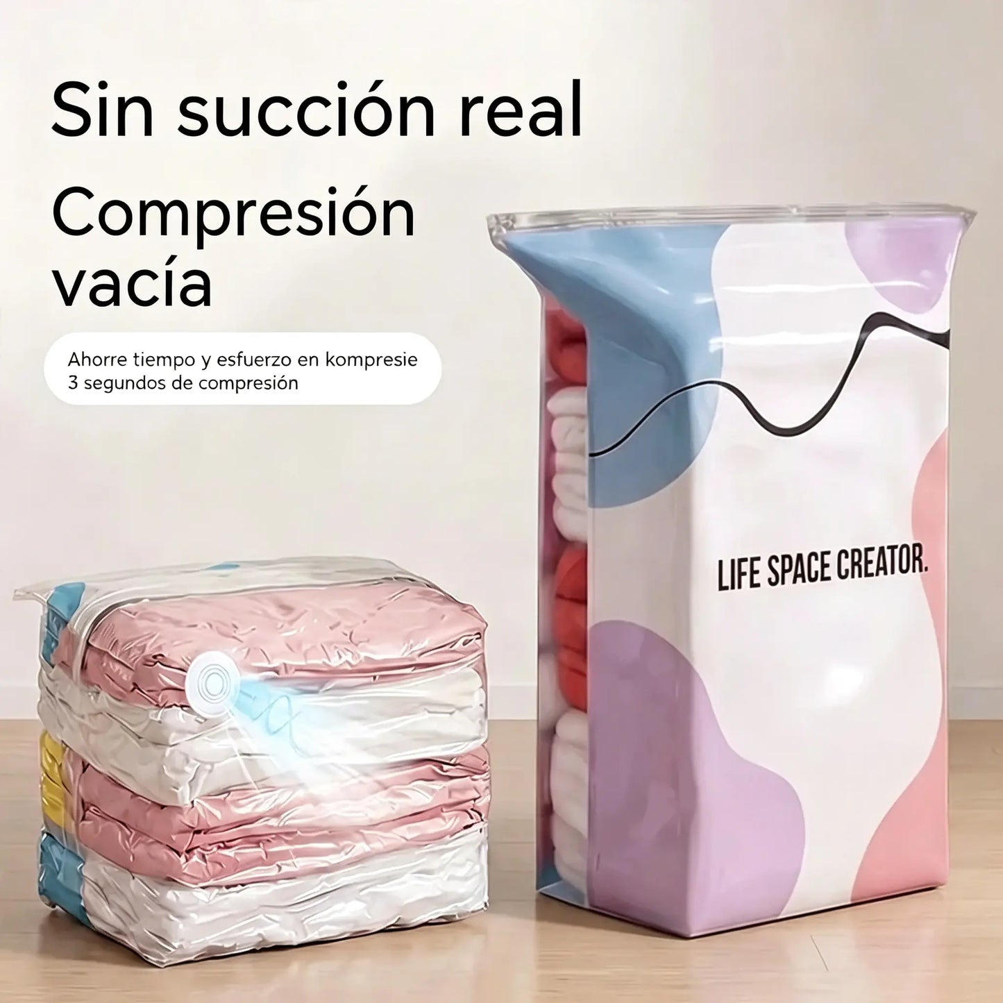 🧳 5 artículos por solo 35 € 💨 Bolsas de almacenamiento al vacío grandes y flexibles: No necesitan bomba de aire, son a prueba de fugas, ideales para ahorrar espacio en tu maleta y en casa ✈️