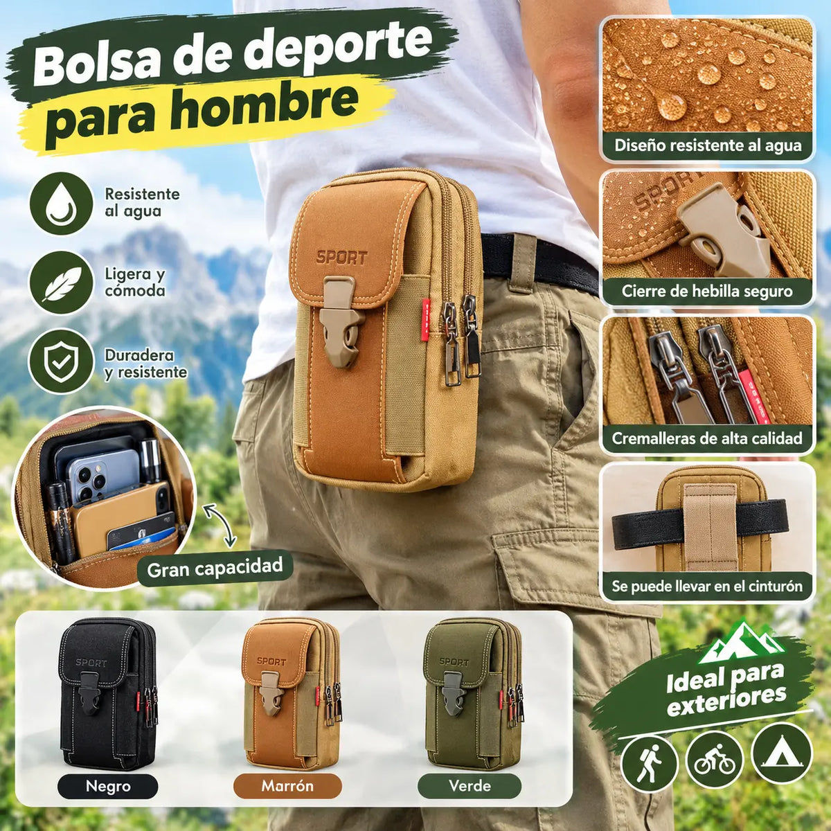 Bolsa casual de hombre para exteriores, bolsa de deporte para teléfono móvil