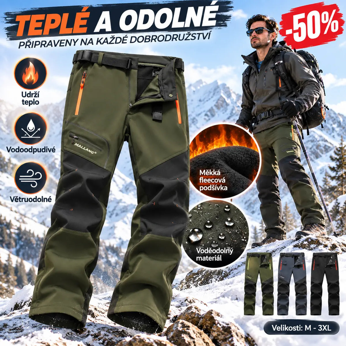 🏃‍♂️【S–5XL】2026 Nové pánske outdoorové jesenné a zimné nohavice – teplé, flísové, nepremokavé a vetruodolné