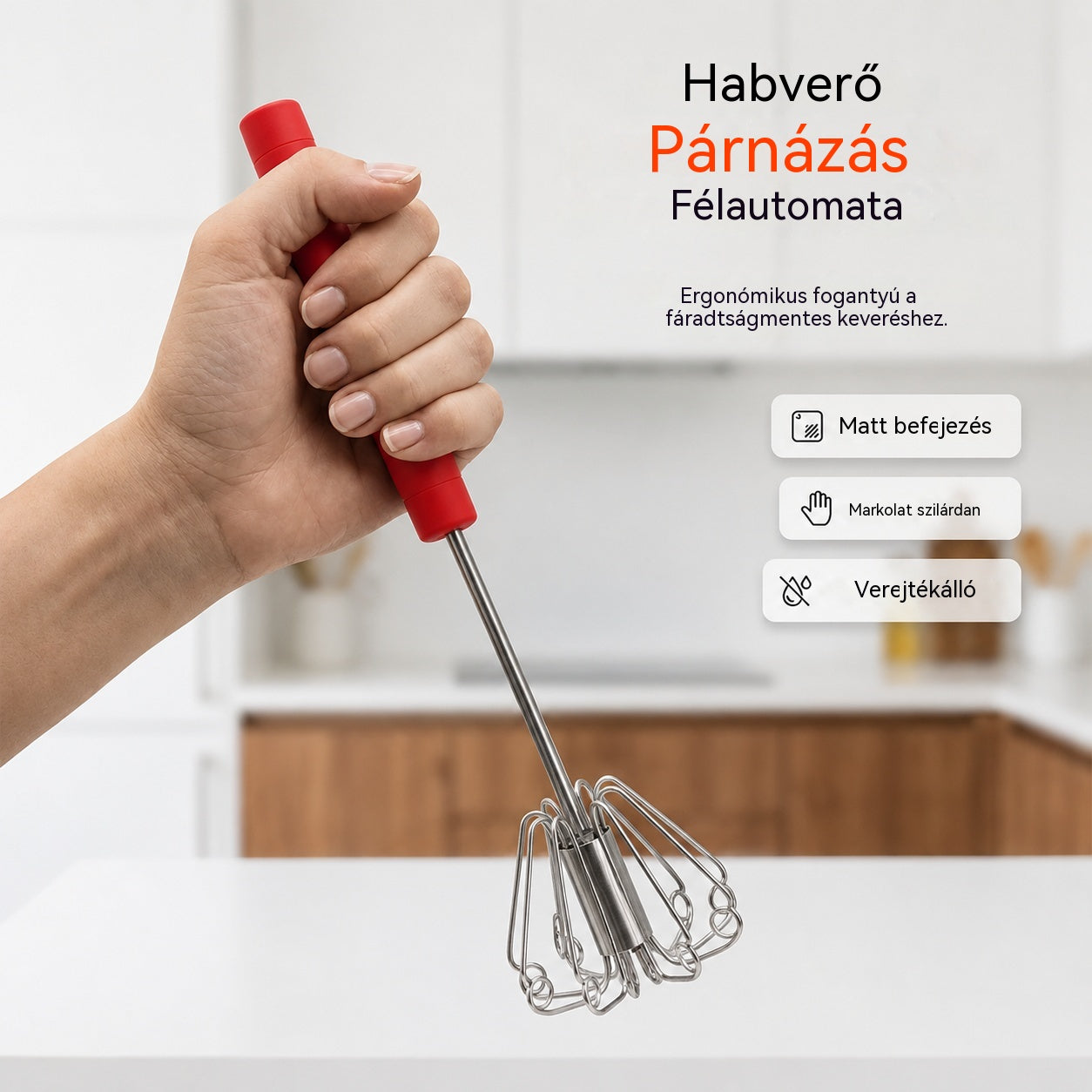 🥳Vásárolj 1-et, kapsz 1-et ingyen🥳💞Több mint 50 000 darab eladva!🥚💪 50% kedvezmény! Félautomata kézi tojáshabverő: nyomd meg és pörgesd – nincs szükség áramra. Másodpercek alatt felvered a tojást és a tejszínt. Kíméletes a csuklódnak! ✨🧁