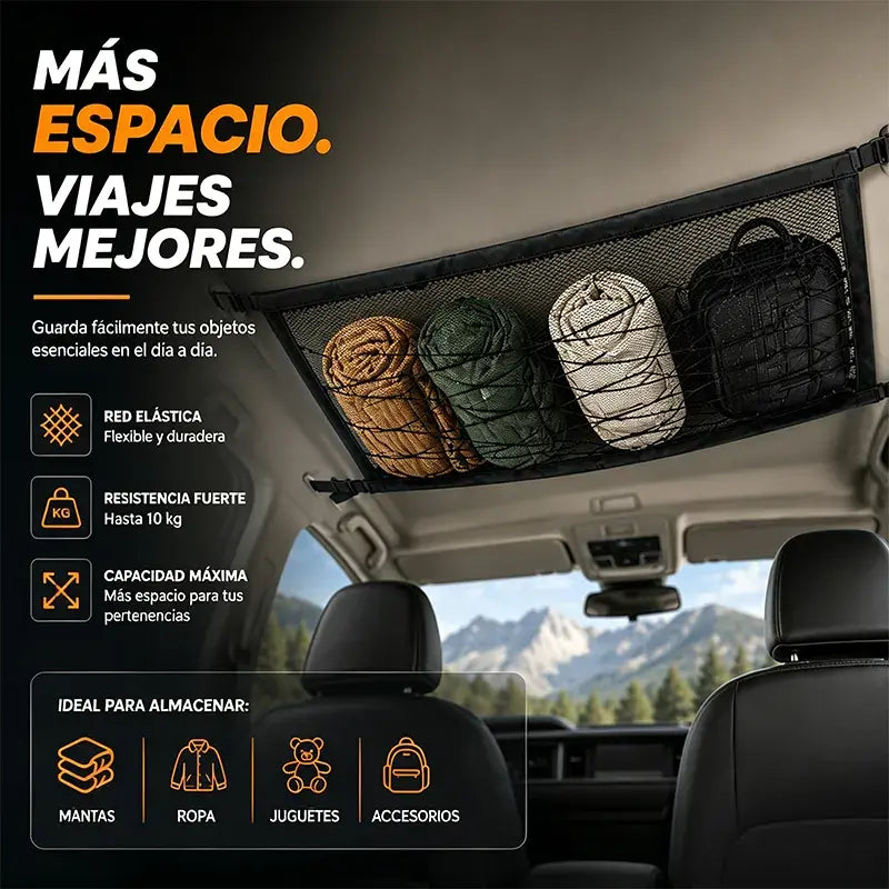 🚗✨ Red de Almacenamiento para Techo del Coche — Organizador Colgante para Aprovechar el Espacio y Mantener el Interior Ordenado
