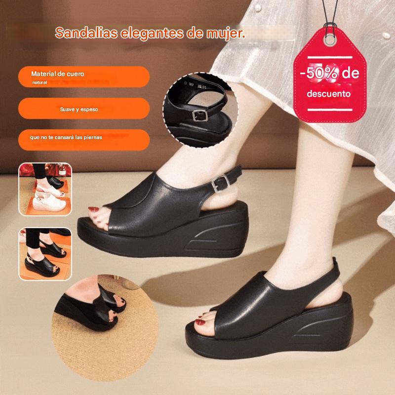 💞【35-40】 Elegantes sandalias de mujer hechas de cuero genuino, con una suela suave y gruesa.