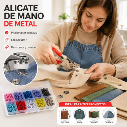 【100 pares de botones + alicates】Nuevo kit de instalación de botones sin costuras multifuncional