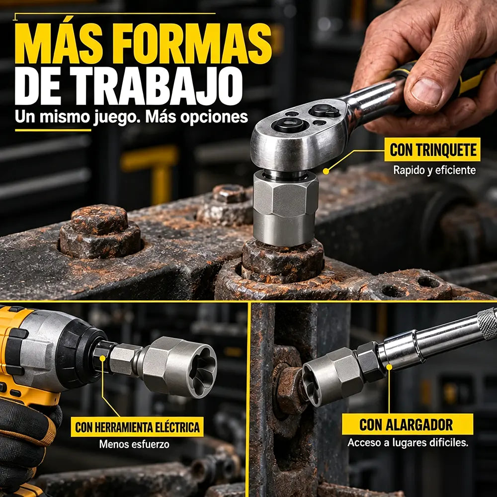 🔧 Kit de 14 Vasos Extractores de Tuercas y Tornillos | Vasos Antideslizantes para Tornillos Oxidados, Dañados o Pasados de Rosca