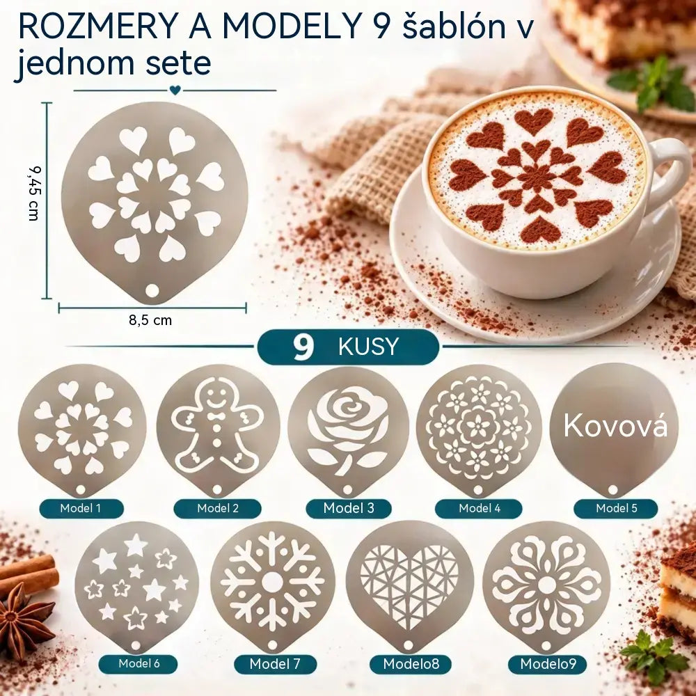 ✨9 položek za 520 Kč☕ Nerezová oceľová forma na kávové latte art