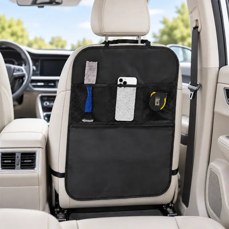 ⏳Oferta por tiempo limitado⏰ Organizador para el respaldo del asiento del coche con bolsillos de almacenamiento y protector contra patadas — Gran capacidad, ahorra espacio, tejido Oxford resistente 🚗