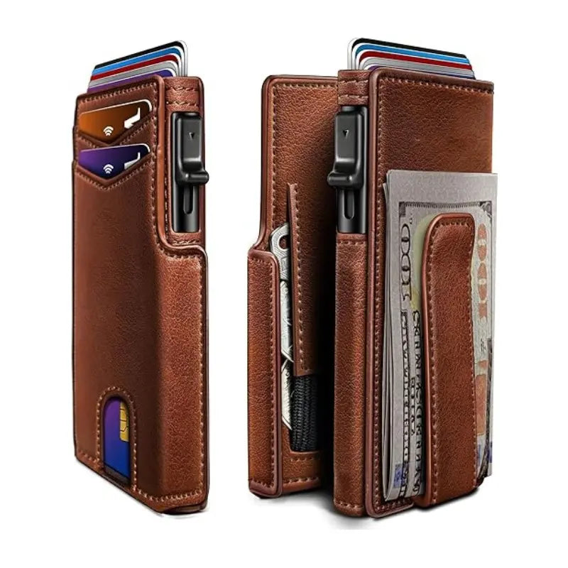 Nueva cartera antirrobo RFID para hombre con bolsillo con clip, ventana transparente, caja de aluminio de gran capacidad, tarjetero y funda para tarjetas.