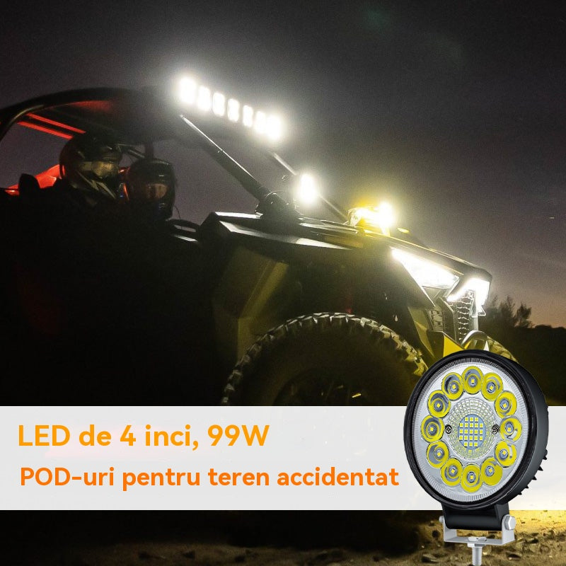 Faros LED redondos de 99 W para coches modificados, faros auxiliares para vehículos todoterreno