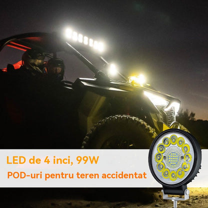 Faros LED redondos de 99 W para coches modificados, faros auxiliares para vehículos todoterreno