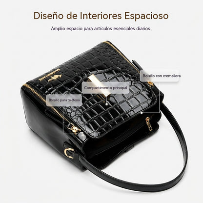 👜 ¡TIEMPO LIMITADO: 50% DE DESCUENTO! ✨ Bolso de mano brillante para mujer con estampado de cocodrilo: estructurado, detalles dorados, espacioso y elegante 💼