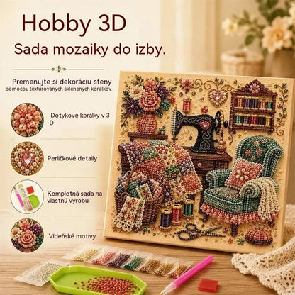 💎🎨 3D diamantová mozaika „Creative Escape“ – 1 sada, 20 x 20 cm, izbová scéna, relaxačná ručná práca.