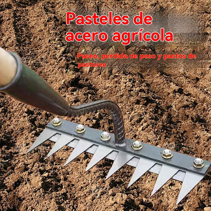 ⛏️🌱Artefacto de deshierbe con azada para excavar en agricultura, cultivo de hortalizas, herramienta para aflojar el suelo, rastrillo de acero feroz, rastrillo de clavos