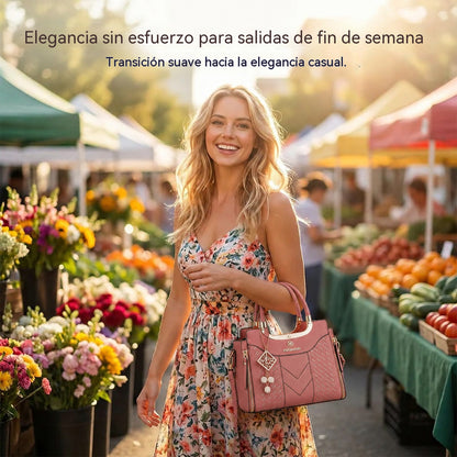 👜✨ Bolso de mujer con asa superior, costuras en forma de V, herrajes dorados y múltiples compartimentos: elegante y espacioso.💼