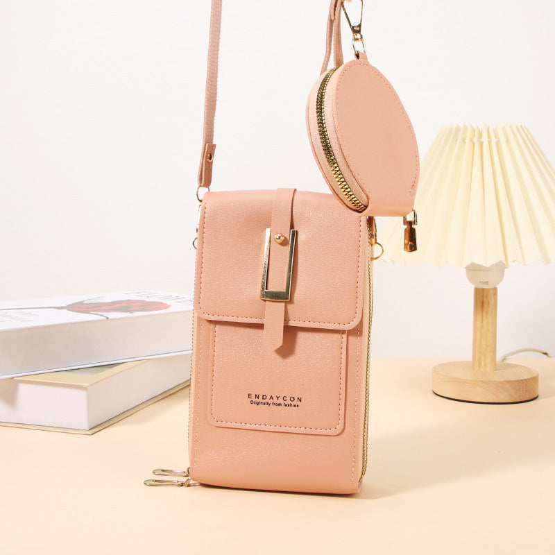 【Juego de 2 piezas】Nuevo bolso bandolera para móvil de mujer: compatible con pantallas táctiles, gran capacidad con múltiples ranuras para tarjetas e incluye un monedero redondo.