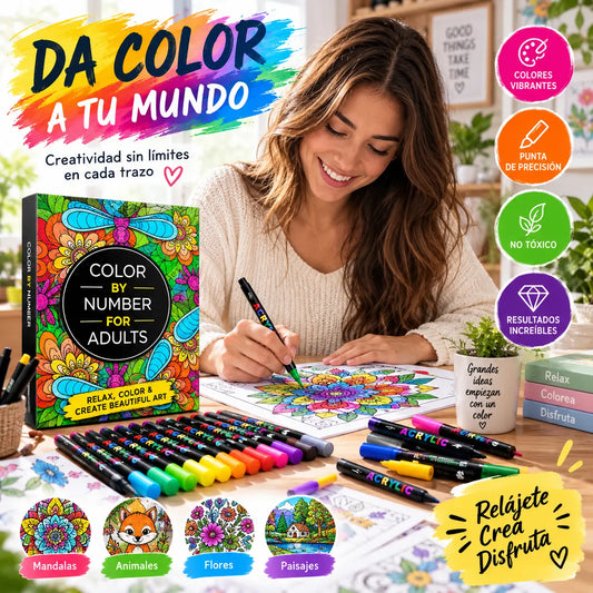 🎨 【1x Libro para colorear por números + bolígrafo de doble punta de 24 colores】Colorea y Relájate: Libro de Colorear por Números para Adultos | Alivia el Estrés y la Ansiedad ✨