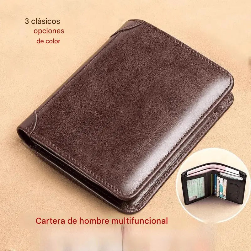 🐂✨ Nueva cartera de cuero genuino para hombre con sistema antirrobo