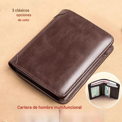🐂✨ Nueva cartera de cuero genuino para hombre con sistema antirrobo