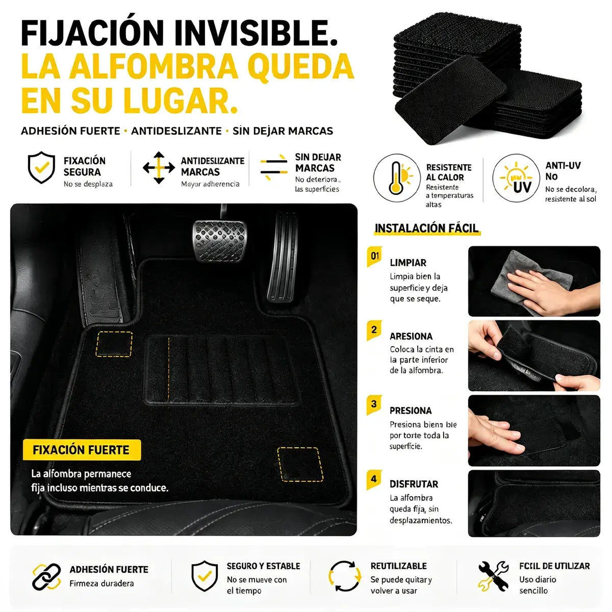 （50 pares）🛋️ Cinta de Velcro Adhesiva de Alta Resistencia – Fijación Antideslizante para Sofás, Alfombras, Cojines y Alfombrillas | Sin Taladros y Fácil de Instalar