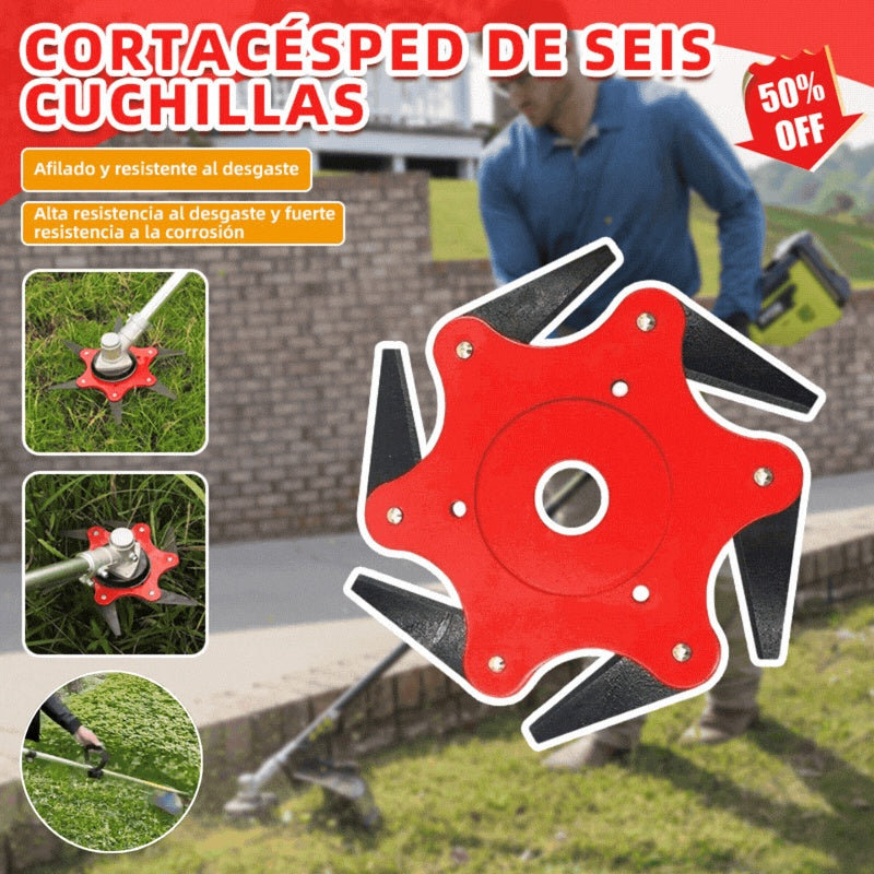 🌿🌿[Oferta especial de último día] Cuchilla multifuncional universal de seis hojas para cortacésped, accesorio para recortar el césped