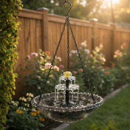 Fuente colgante solar para baño de pájaros con estilo cascada