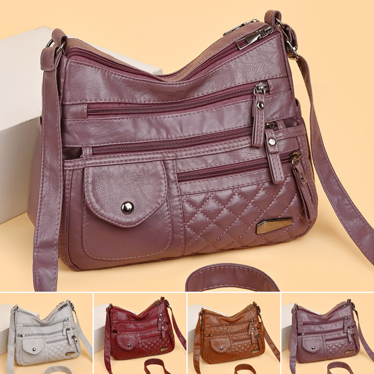 🔥【Oferta por tiempo limitado. Rebajas de fin de año.】Bolso de cuero suave de gran capacidad y múltiples capas para mujer