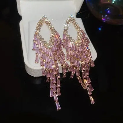 💎 ¡50% de descuento! ✨ Pendientes de circonita cúbica: en forma de lágrima, con borlas y un brillo elegante ✨