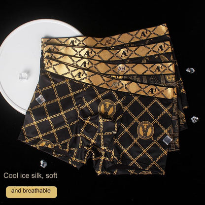 🔥🔥💥【45-85kg】Calzoncillos bóxer de seda helada para hombre, costuras en relieve con patrón exquisito, corte cuadrado
