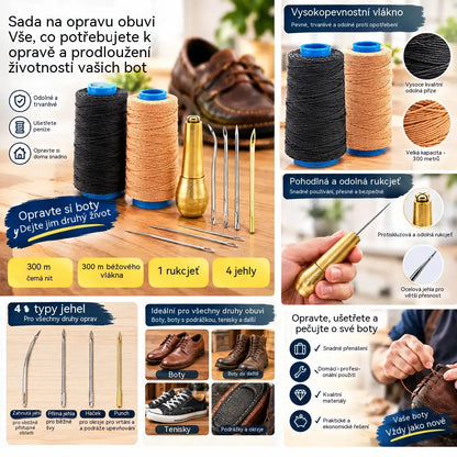 ✨Nyní sleva 50 %!✨ 5dílná sada šídla na šití kůže s voskovanou nití: nástroje pro ruční šití kůže.